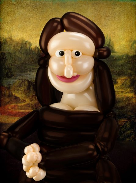 Mona Lisa con globos, por Larry Moss